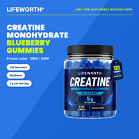 LIFEWORTH Gommes à la créatine monohydrate sans sucre à la myrtille 5g par portion 120 bonbons gommeux pour le soutien énergétique et la nutrition sportive 5 G