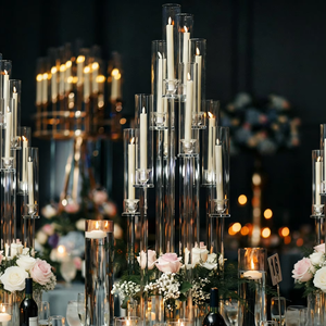 Long Stemmed Modern Tube Vase 5/8 Arms Clear Acrylic Candelabras Wedding <b>Crystal</b> <b>Candle</b> Holders LANJO Luxury High Quality - Product Image 4