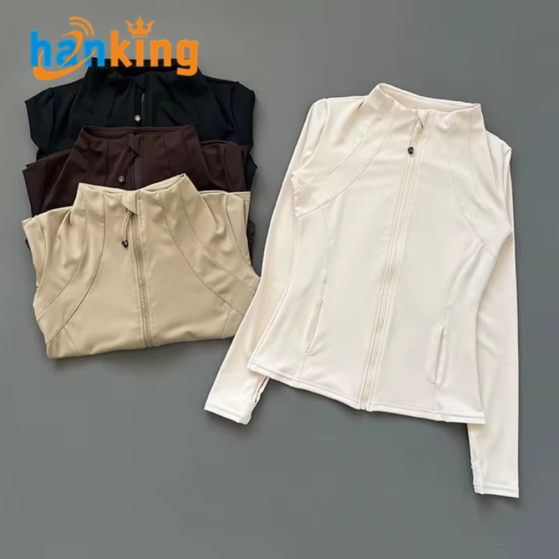 Ehanking Women Quick Dry Stand Collar Zipper Fitness Jacket Slim-Fit Yoga Wear Long Sleeve Breathable Running Sports Cycling Top