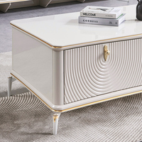 Ensemble Meuble TV et Table Basse Blancs Modernes et Simples, Grand Meuble de Rangement Carré en Bois de Luxe pour Salon