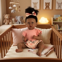 Poupée Bébé Reborn Réaliste Noire de 55,88 cm (22 po) avec Corps Entier en Vinyle, Corps en Tissu Léger et Pondéré, Tenue Florale Rose, Jouet de Collection pour Fille