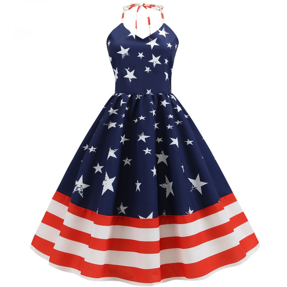 Shop Women's Summer Halter Print Party Dress - Vintage Retro