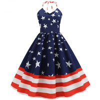 Robe de soirée d'été à imprimé licou pour femmes Robe sans manches Vintage Pin up Swing 50s 60s Retro Rockabilly Independence Day Dresses
