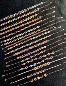 Vente en gros de pierres précieuses lisses naturelles, <span class=keywords><strong>Tourmaline</strong></span> Rose incrustée, bracelet en argent et or Rose S925 - Product Image 3