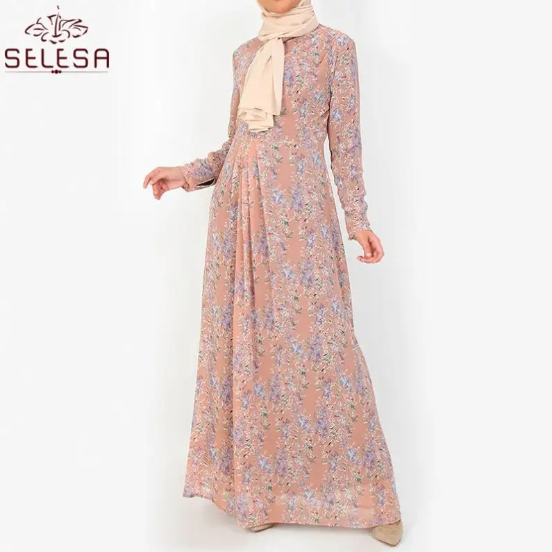 Conjunto Falda De 2 Piezas Mujer Shorts Set Women Chiffon Abaya Kaftan Islamic Long Batwing Floral Muslim Dress