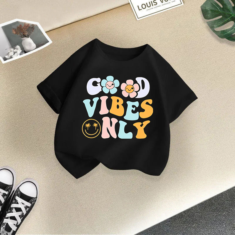 Black t-shirt with two smiling flowers