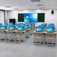 Bureau d'ordinateur simple et double à plateau rabattable, table d'ordinateur multimédia escamotable pour salles informatiques scolaires, usage pour la formation des enseignants et des élèves