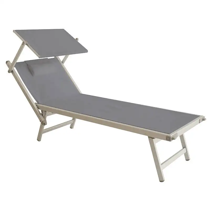 Chaise longue pliante extérieure en aluminium avec pare-soleil avec auvent réglable lit de plage