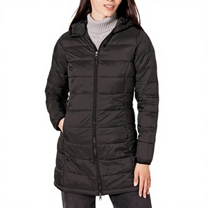 Women's <b>Black</b> <b>Long</b> Hooded Puffer Jacket Quilted Down <b>Coat</b> Windproof Zip Up Winter Outerwear - Product Image 1