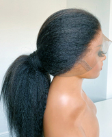 Perruque Luckroce Kinky Straight Lace Front en Cheveux Humains Vierges Brésiliens, Transparente pour Femmes Noires, 360 HD Personnalisable