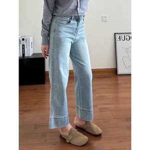 2025 <strong>High</strong>-<strong>Waisted</strong> Wide-Leg Cropped <strong>PETITE</strong> Plus Size Jeans Women's Light Wash Stretch Denim Custom Manufacturing Loose Fit Waist