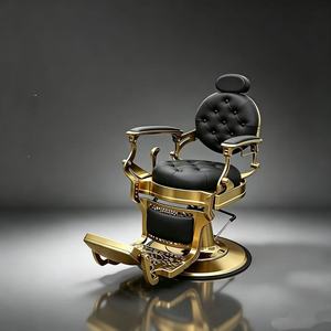 Sillón de Barbería Vintage Negro y Dorado, Sillón de Peluquería Profesional, Sillón de Afeitar Reclinable Antiguo para Hombre, Sillones de Barbería de Lujo - Product Image 1