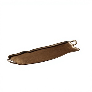 Plateaux de luxe avec poignée, conformes aux normes alimentaires, décoration de table, plateau de service en métal pour desserts, pour mariages, fêtes de l'Aïd, utilisation décorative. - Product Image 1