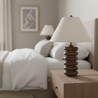 Lampe de table moderne de luxe léger en bois massif avec abat-jour en tissu, LED à intensité variable pour hôtel, salon, canapé, bureau
