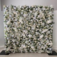 A01 Panneau Mural Floral Rose et Blanc Personnalisé, Fond de Scène 3D 5D, Tissu Zippé Enroulable, Mur de Fleurs Artificielles en Soie et Roses pour Décoration de Mariage