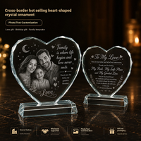 Verre de cristal transparent avec gravure de motif personnalisé et cœur sculpté, ornement à l'intérieur pour la post-traitement