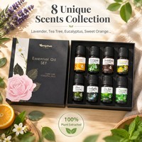 Ensemble d'huiles aromatiques pour les fêtes, contenant huit flacons, pour offrir en cadeau à Noël et du Nouvel An, avec étiquette personnalisée et personnalisation de la boîte