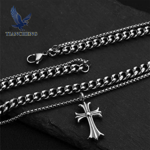 批发不锈钢双层十字架吊坠项链男士宗教基督教链式吊坠项链 - Product Image 4