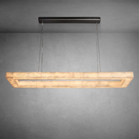 Lustre linéaire rectangulaire LED contemporain de luxe en marbre et albâtre pour salle à manger et cuisine
