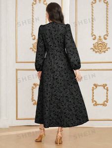 Telas tejidas de poliéster Floral Jacquard para hacer mujeres Patchwork Jacquard manga Floral A-line vestido ropa - Product Image 5