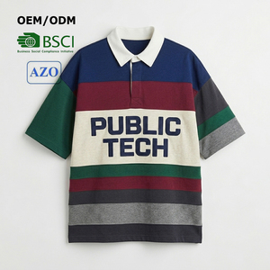 Men's Heavyweight Oversized T-Shirt Streetwear Embroidery Logo T Shirt Custom Boxy Fit Color Blocking Stripe Golf Shirt for Men - Product Image 1