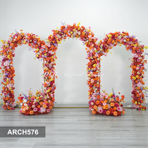 DKB Wedding Arch Backdrop Orange Luxury Silk Artificial <b>Flower</b> Customizable Size Eco-Friendly Wedding Decor Panel Arrangement - Product Image 3