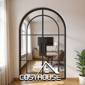 Minimalist Black Steel Double Entry <b>Door</b> with Frosted Privacy Glass Panels - Product Image 6