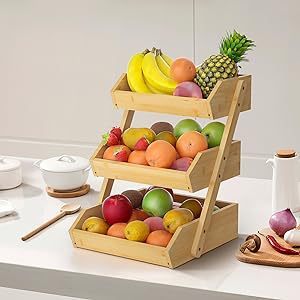 Three Tier Wooden Storage Rack 3 Floors Durable <b>Standing</b> Type For Kitchen Fruit <b>Vegetable</b> Bread Snack Organization - Product Image 5