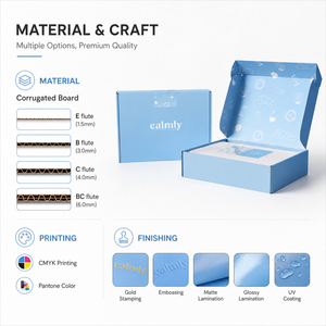 Caja de Cartón Corrugado Reciclable Azul Claro con Impresión Personalizada y Relieve para Envío de Regalos de Cosméticos y Cuidado de la Piel - Product Image 3