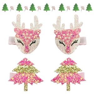 Nouvelles pinces à cheveux pour enfants motif sapin de Noël scintillant, avec nœud de Noël et bois de cerf 3D, modèle 2026, très vendues - Product Image 4