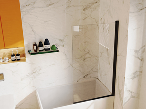 Pantalla <span class=keywords><strong>de</strong></span> bañera <span class=keywords><strong>de</strong></span> pivote <span class=keywords><strong>de</strong></span> vidrio templado transparente con perfil negro y sello <span class=keywords><strong>de</strong></span> Pvc - Product Image 4