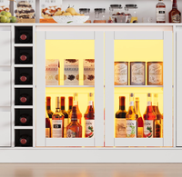 Îlot de cuisine de grande taille avec poubelle intégrée, îlot de rangement fixe avec éclairage, table d'îlot de cuisine à hauteur de comptoir avec 3 tiroirs
