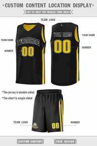 Maillots de basket-ball personnalisés pour hommes, noir et jaune, double face - Product Image 4