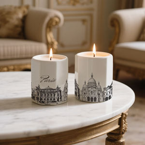 Bougies en céramique blanche élégantes Bougies en céramique de luxe <span class=keywords><strong>avec</strong></span> des motifs historiques de <span class=keywords><strong>Paris</strong></span> <span class=keywords><strong>avec</strong></span> des éléments parisiens pour cadeau - Product Image 1
