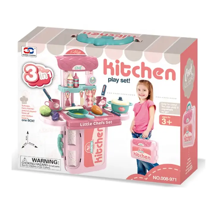 special design abs plastic 3 in 1 suitcase kids kitchen set toy girls