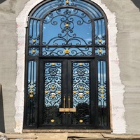 Porte d'entrée principale en fer forgé de luxe avec verre diamanté de haute qualité