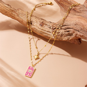 Collar De Luna estrella vintage, cadena doble de <span class=keywords><strong>ojo</strong></span> de aceite personalizada, nuevos pendientes de color geométrico, joyería de moda para mujer - Product Image 4