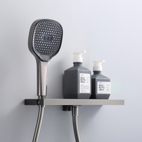 Système de douche thermostatique encastré mural contemporain en laiton blanc/gris anthracite, avec jet de pluie doux et robinet de douche coulissant à poignée unique