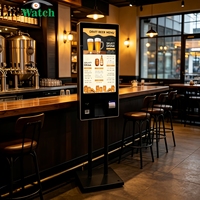 Kiosque de commande automatique 43 pouces avec écran tactile LCD, caméra, lecteur de code NFC et QR, imprimante thermique de tickets, sur pied pour restaurant