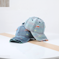 Gorra de béisbol de mezclilla lavada, estilo vintage, color arcoíris, ajustable, para hombre, estilo urbano, diseño hueco, gorra para parejas