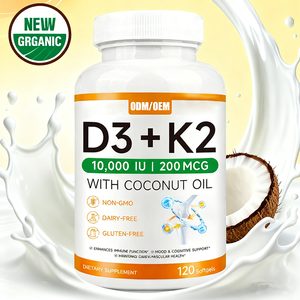 כמוסות רכות של ויטמין D3 K2 טבעוני 10000 יואו 200 מיקרוגרם תוסף שמן קוקוס תמיכה בצפיפות העצם ומערכת החיסון ייצור לפי הזמנה מותג פרטי - Product Image 1