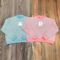 Sudadera de Moda al por Mayor de Alta Calidad, Oversize, de Algodón French Terry, con Logotipo Bordado Personalizado, Cuello Alto a Rayas para Mujer