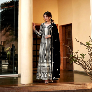 Graceful Fox Georgette Gharara <b>Semi</b> Stitched Heavy Multi Thread Sequin Embroidery Flair Back Embroidery Party Eid Wear <b>Dress</b> - Product Image 1