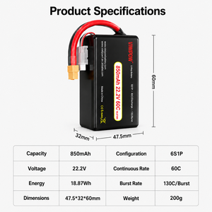 Batterie Lipo 22,2 V pour drone, décharge continue 60C, haute performance, batterie de remplacement pour micro-drone FPV quadricoptère, chargeur inclus - Product Image 4