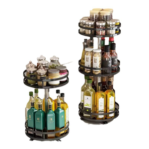 رف دوار للمطبخ رف تخزين توابل فولاذية مربع/دائري - Product Image 2
