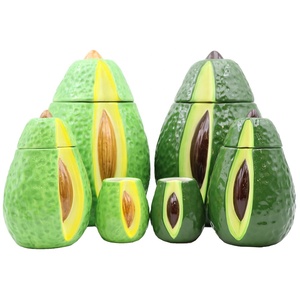 Custom Handmade Kitchen Decorative Centrepiece Fruit Themed Green Canister Jars Set Ceramic Avocado Food Storage Jar With Lid