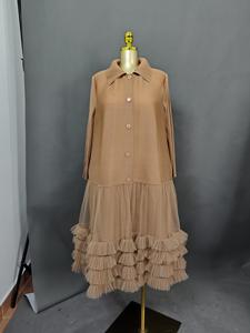 <span class=keywords><strong>Robe</strong></span> longue Miyaki d'été élégante de haute qualité pour femmes, style plissé uni, col tailleur, élastique, pour femmes distinguées - Product Image 4