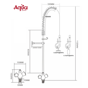 Grifo de cocina industrial de latón de alta resistencia con rociador extraíble y doble manija para prelavado - Product Image 3