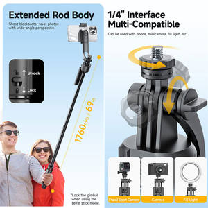 <span class=keywords><strong>Trépied</strong></span> de prise de vue stable TT07 anti-vibration 1,76 m tout-en-un avec ouverture automatique, suivi du visage par IA, perche à selfie 69 pouces pour TikTok - Product Image 6