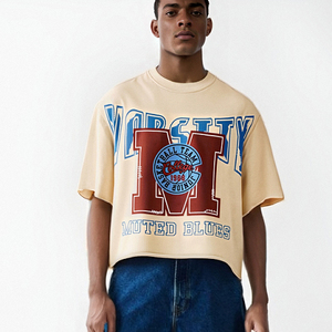 Camisetas Boxy de Felpa Francesa de 270 Gsm, Estilo Urbano, con Estampado Personalizado, Bajo sin Rematar, Top Corto para Hombre - Product Image 1